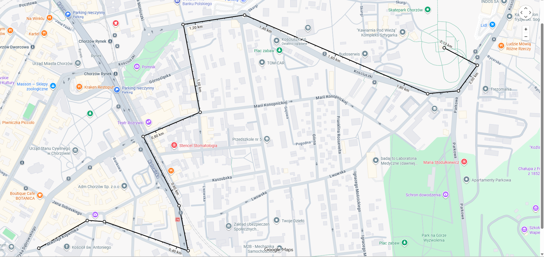 Mapa trasy korowodu podczas Święta Miasta Chorzów 2026