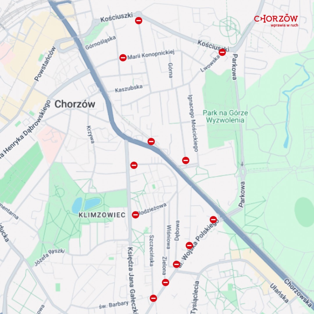 Mapa tymczasowych zmian w organizacji ruchu wokół Stadionu Śląskiego w Chorzowie na czas koncertów